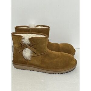 Koolaburra by UGG Victoria Short‎ Chestnut Suede Bow Ankle Boots Womens